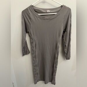 Gray Sun Flower Cutout Sexy 3/4 Long Sleeve Stretchy Bodycon Dress Small/Medium